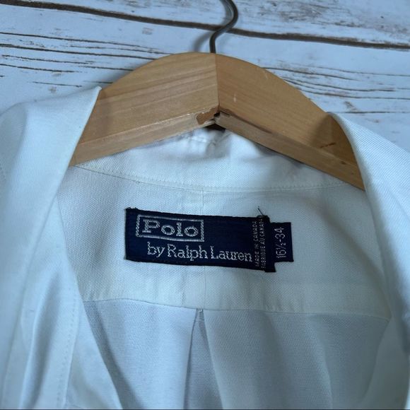 Vintage Polo By Ralph Lauren White Classic Cotton Button Down | Size 16 1/2 -34 - Picture 5 of 8